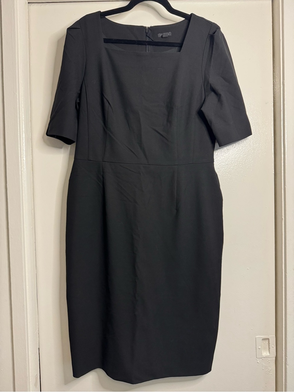 Ann Taylor Black Square-Neck Midi Sheath Dress
